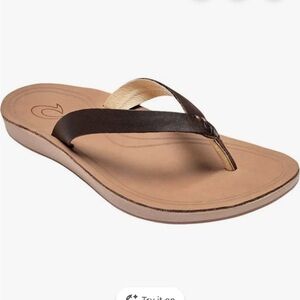 OluKai Nonohe Women's Leather Sandals - Java/ Golden Sand- size 8